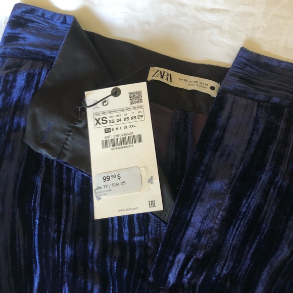 Zara Blue Velvet Pleated Dress Pants - Picture 4 of 5